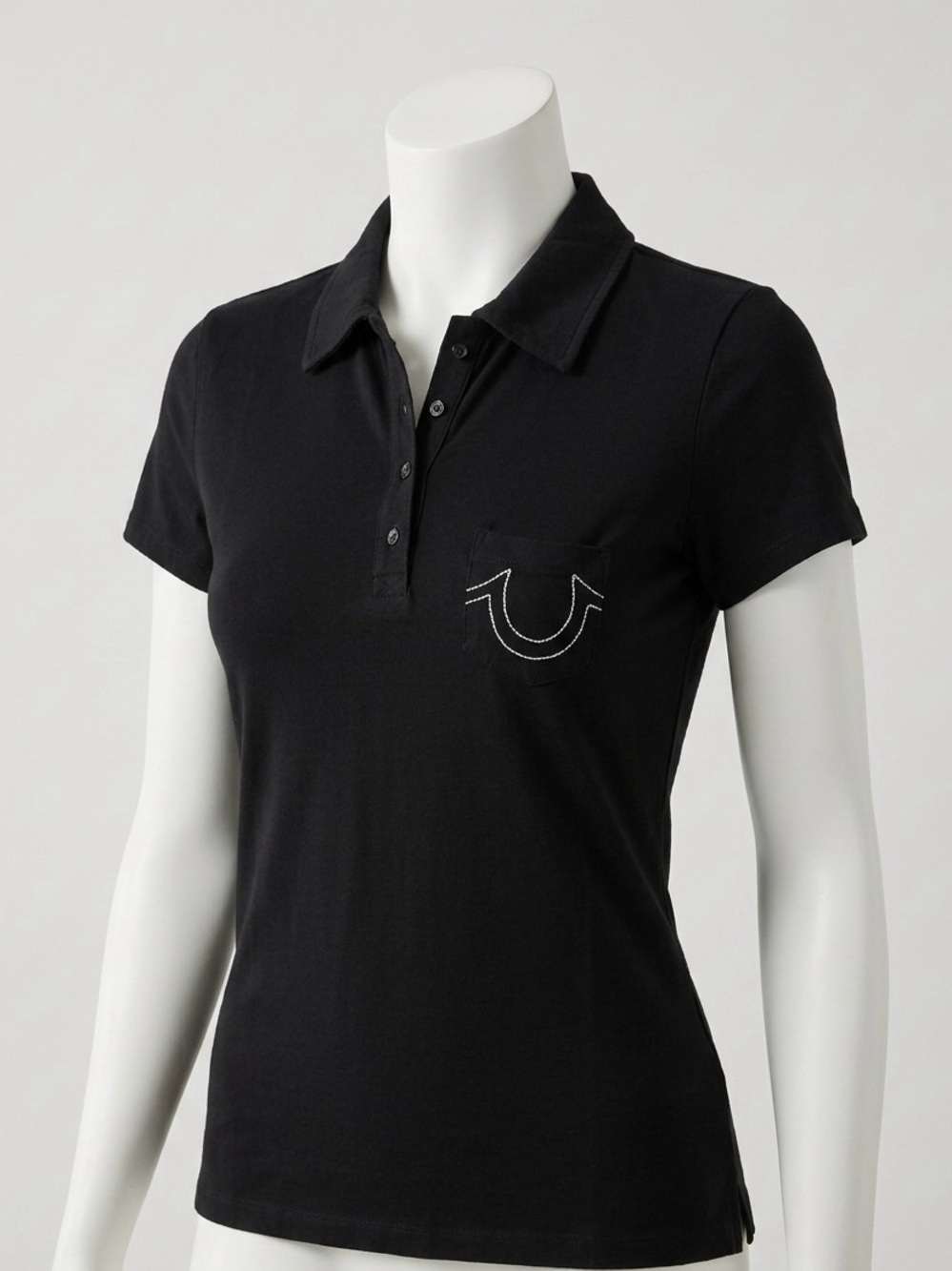 True Religion Women’s Black Polo Shirt 100% Cotton Thin Jersey. Size M (15”x25)”
